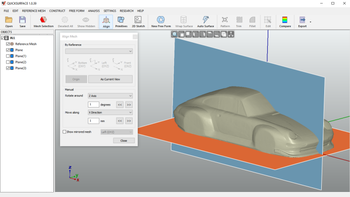 align mesh in space to global coordinate system